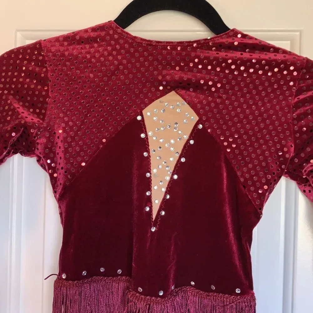Artstone maroon velvet fringe dance costume Size Medium Child